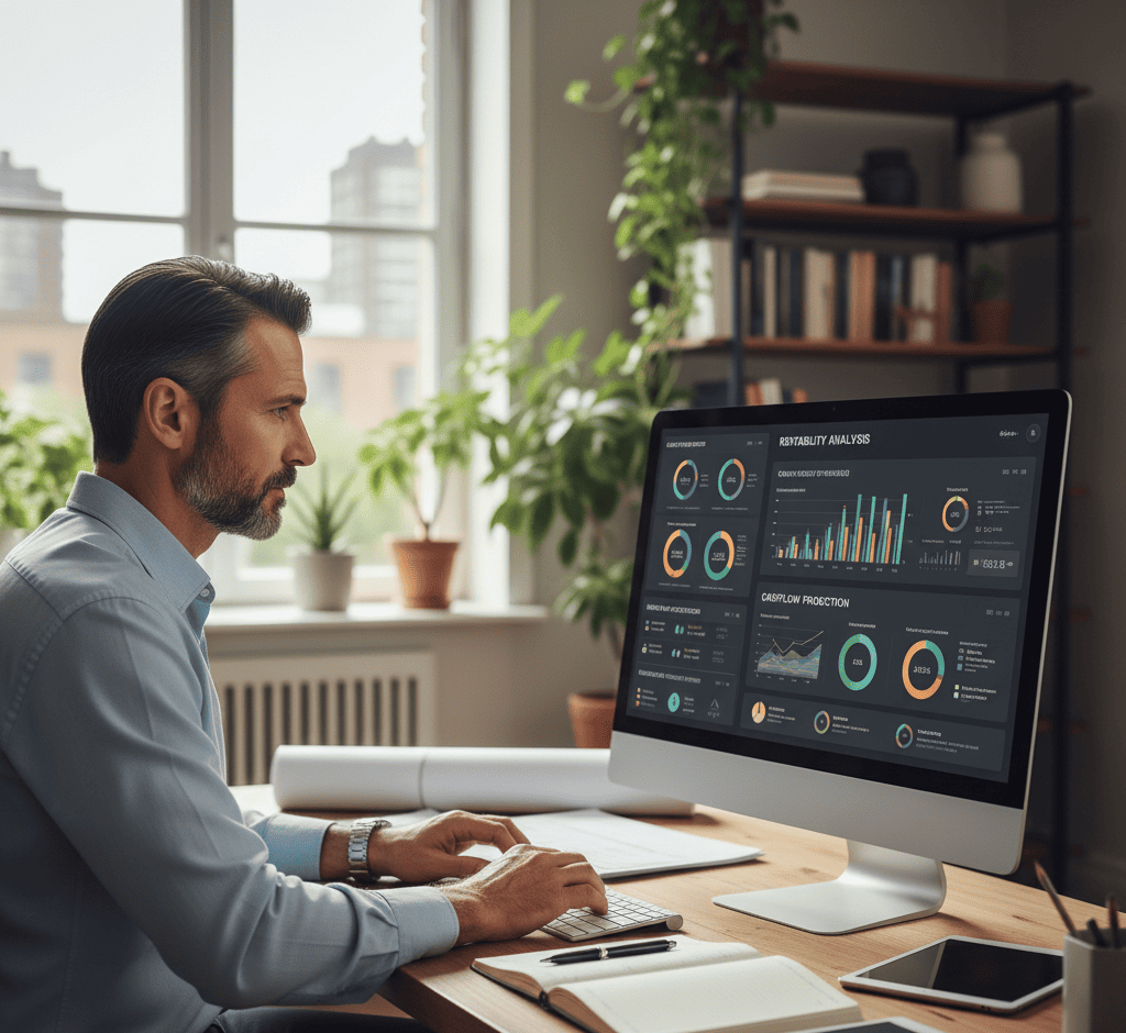 Investisseur utilisant un simulateur investissement locatif pour calculer la rentabilité et le cashflow de son projet immobilier
