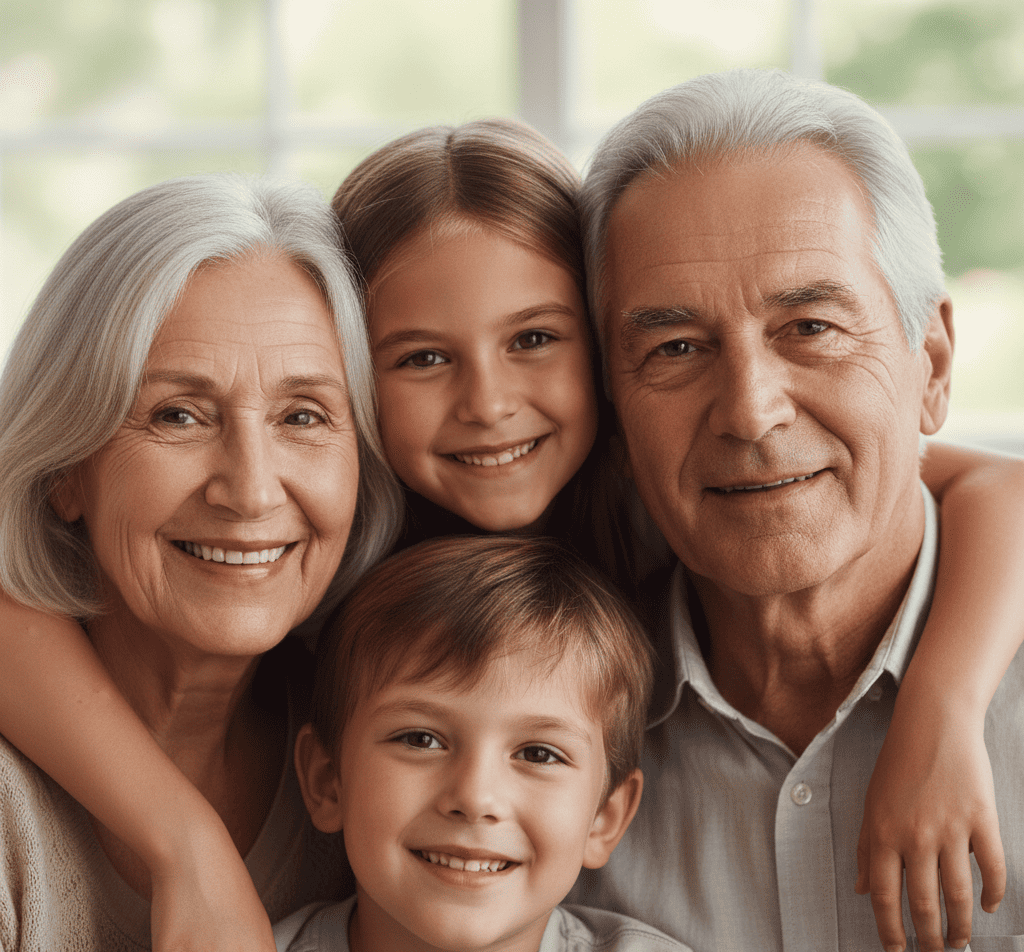 Grands-parents et petits-enfants souriants