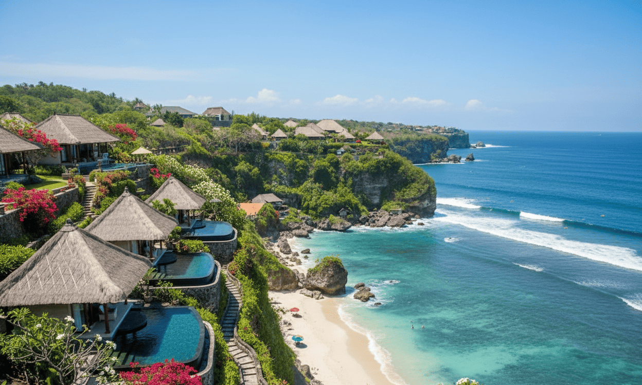 Vue d'une villa et paysage à Bali