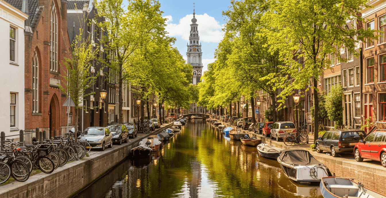 Paysage urbain et canaux aux Pays-Bas