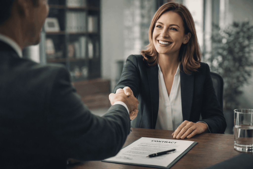 Accord professionnel après signature de contrat représentant une solution de rachat de soulte ou de restructuration de dette.