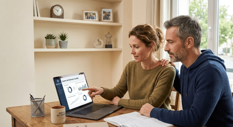 Couple dans leur maison étudiant les alternatives possibles suite à un refus de rachat de crédit.